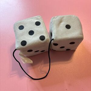 Plush Fuzzy Dice Hanging Car Decor Pair White Black Dots